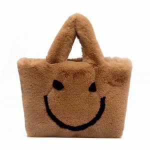 youthful smiley face fuzzy handbag   quirky & fun accessory 5086