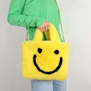 youthful smiley face fuzzy handbag   quirky & fun accessory 7628