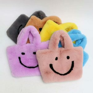 youthful smiley face fuzzy handbag   quirky & fun accessory 8214