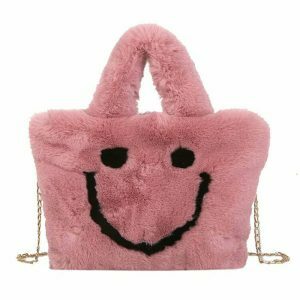 youthful smiley face fuzzy handbag   quirky & fun accessory 8876