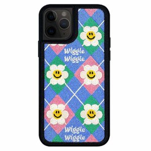 youthful smiley flower embroidery iphone case crafted design 8110