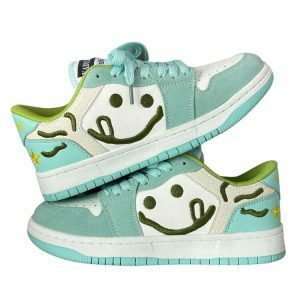 youthful smiling face embroidered sneakers in mint green 4252