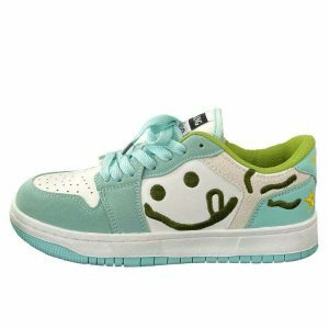 youthful smiling face embroidered sneakers in mint green 7668