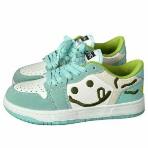 youthful smiling face embroidered sneakers in mint green 8902