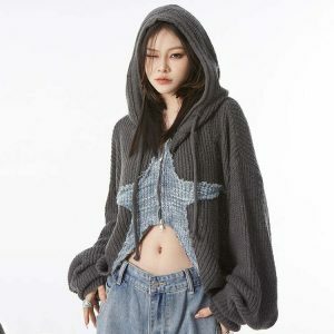 youthful star girl aesthetic hoodie   chic zip up knit 1010
