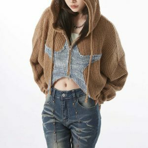 youthful star girl aesthetic hoodie   chic zip up knit 4742