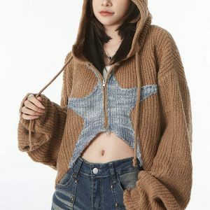 youthful star girl aesthetic hoodie   chic zip up knit 6113