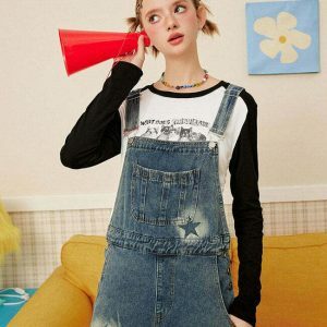 youthful star girl denim overalls chic & retro appeal 1165