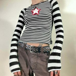 youthful star striped long sleeve top   trendy & vibrant 3736