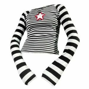 youthful star striped long sleeve top   trendy & vibrant 6133