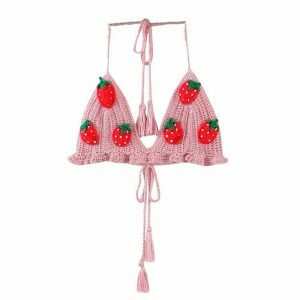 youthful strawberry crochet co ord top & skirt set 8097
