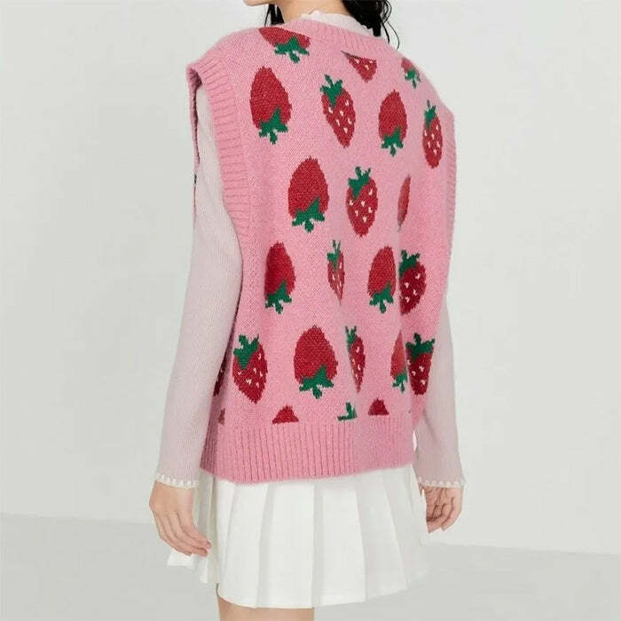 youthful strawberry knit vest   chic & vibrant style 5021