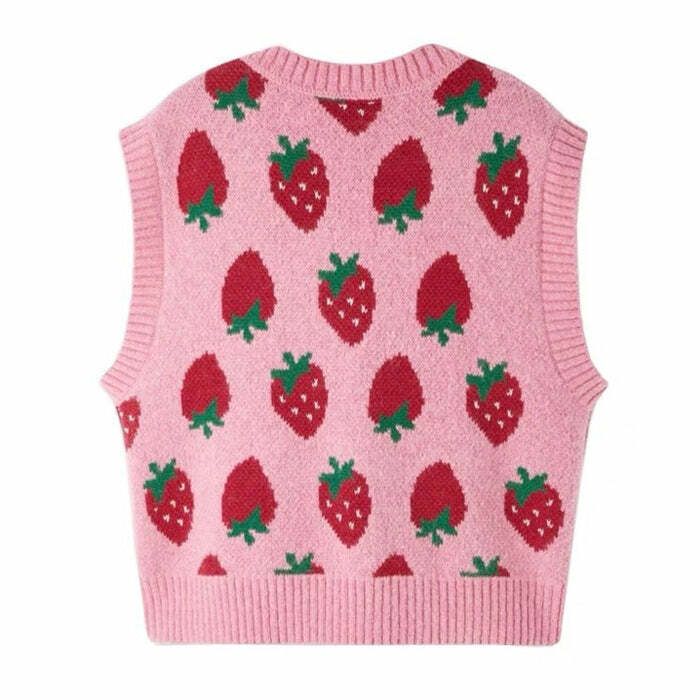 youthful strawberry knit vest   chic & vibrant style 6952