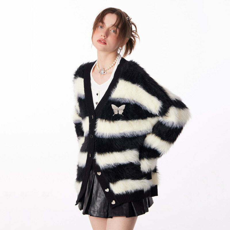 youthful striped butterfly cardigan fuzzy & chic 7621