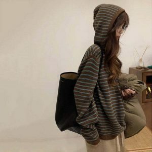 youthful striped knit hoodie   fresh & trendy student style 4887