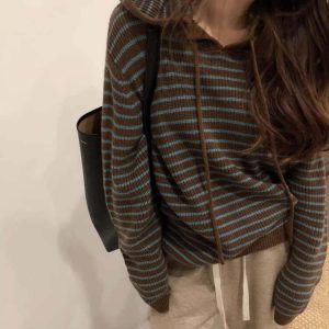 youthful striped knit hoodie   fresh & trendy student style 7992