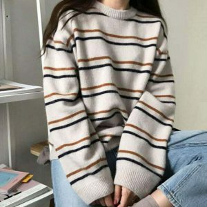 youthful striped sweater for students   trendy & chic 4134