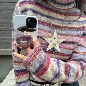 youthful striped turtleneck sweater   streetwear icon 4621