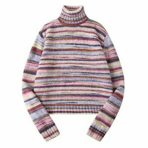 youthful striped turtleneck sweater   streetwear icon 5443