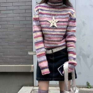 youthful striped turtleneck sweater   streetwear icon 7302