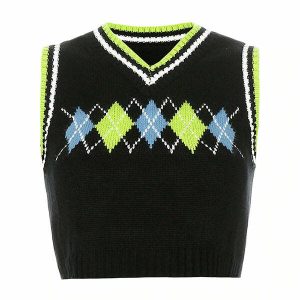 youthful sugar argyle vest   chic & dynamic streetwear 5616