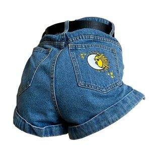 youthful sun & moon embroidered shorts   trendy & unique 2396