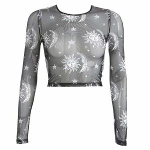 youthful sun & moon mesh top   chic & celestial style 7466