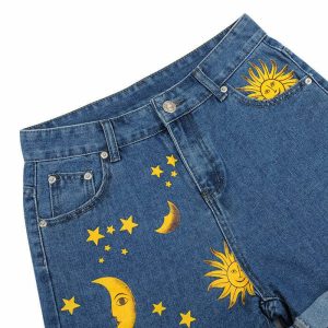 youthful sun & moon print shorts   trendy streetwear vibes 1331