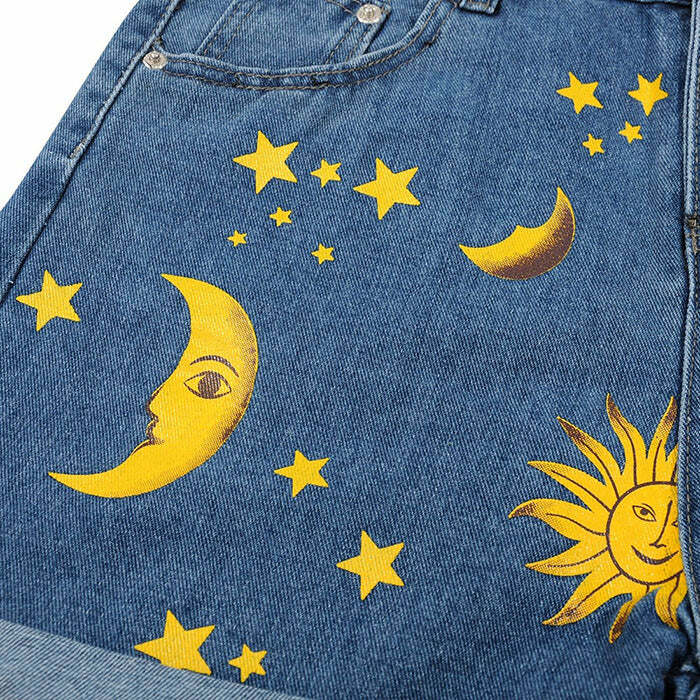 youthful sun & moon print shorts   trendy streetwear vibes 3652