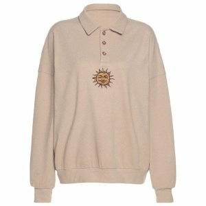 youthful sun embroidered sweatshirt chic button up design 8466
