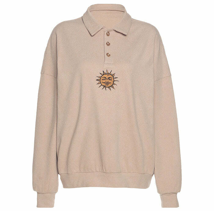 youthful sun embroidered sweatshirt chic button up design 8466