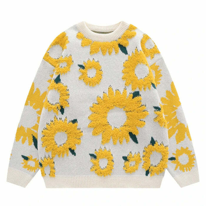 youthful sunflower print sweater oversized & chic 4131