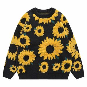 youthful sunflower print sweater oversized & chic 4842