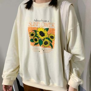 youthful sunflower print sweatshirt   bright & trendy style 3915