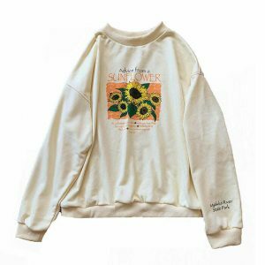 youthful sunflower print sweatshirt   bright & trendy style 8449