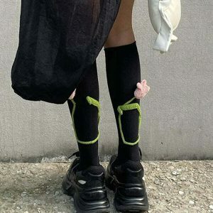youthful tulip black knee socks   chic & comfortable 1771