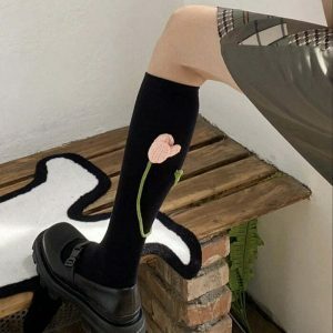 youthful tulip black knee socks   chic & comfortable 5826