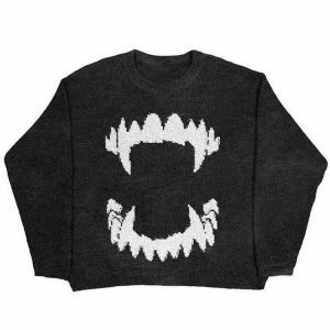 youthful vampire teeth sweater oversized & edgy comfort 3759