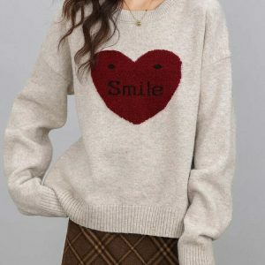 youthful warm heart sweater soft girl chic comfort 8222