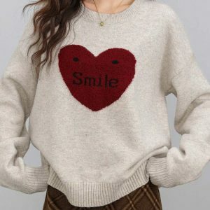 youthful warm heart sweater soft girl chic comfort 8517