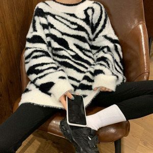 zebra print sweater chic knit design youthful appeal 7447