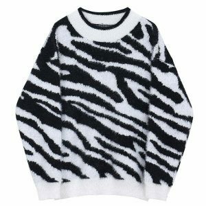 zebra print sweater chic knit design youthful appeal 8161
