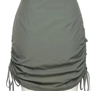 Army Green Retro Pleated Streetwear Mini Skirt for Gen Z & Y2K Fashion