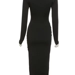 Autumn Crossed Cleavage Maxi Dress | Women's Elegant Streetwear Bodycon Skirt