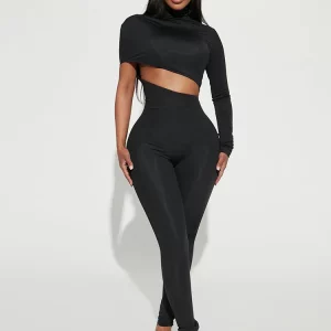 Black Asymmetrical Zip-Up Bodycon Jumpsuit for Women - K-POP Streetwear Fashion