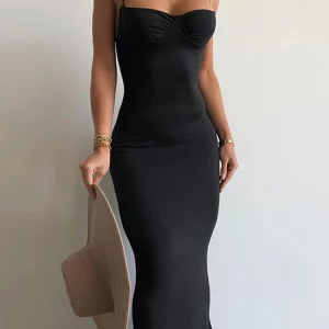 Black Backless Bodycon Maxi Dress: Sexy Gen Z Y2K K-POP Streetwear