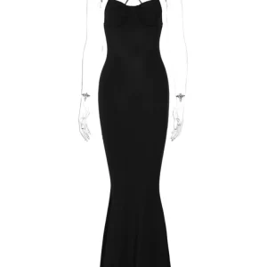 Black Backless Bodycon Maxi Dress: Sexy Gen Z Y2K K-POP Streetwear