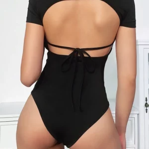 Black Backless Bodysuit: Sexy Hollow Out Short Sleeve Clubwear for Women