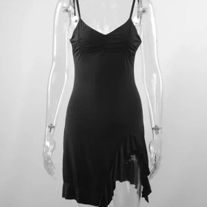 Black Backless Mini Dress: Sexy Streetwear for Women - Summer Party Bodycon Split A-Line, Sleeveless Strap, Elegant Style