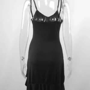 Black Backless Mini Dress: Sexy Streetwear for Women - Summer Party Bodycon Split A-Line, Sleeveless Strap, Elegant Style